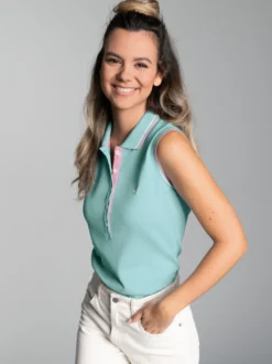 Ärmelloses Poloshirt mit kontrastfarbigen Akzenten Gletscher
