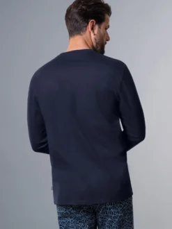 Schlafanzug Oberteil Langarm mit Smiley-Print Navy