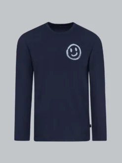 Schlafanzug Oberteil Langarm mit Smiley-Print Navy
