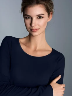 Shirt aus Viskose Langarm Navy