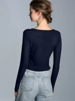 Shirt aus Viskose Langarm Navy