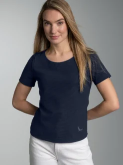 Shirt mit kurzen Ärmeln mit Kristallsteinen Navy