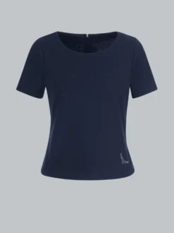 Shirt mit kurzen Ärmeln mit Kristallsteinen Navy