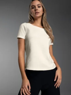 Shirt mit kurzen Ärmeln mit Kristallsteinen Natur