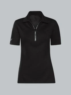 Slim Fit Poloshirt mit Kristallsteinen Schwarz