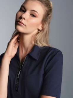Slim Fit Poloshirt mit Kristallsteinen Navy