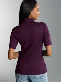 Slim Fit Poloshirt mit Kristallsteinen Aubergine