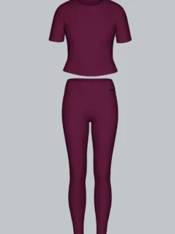 Sport Set aus Cropped T-Shirt und Leggings Aubergine
