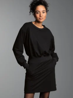 Sweatkleid mit modischem Elastikbund Schwarz