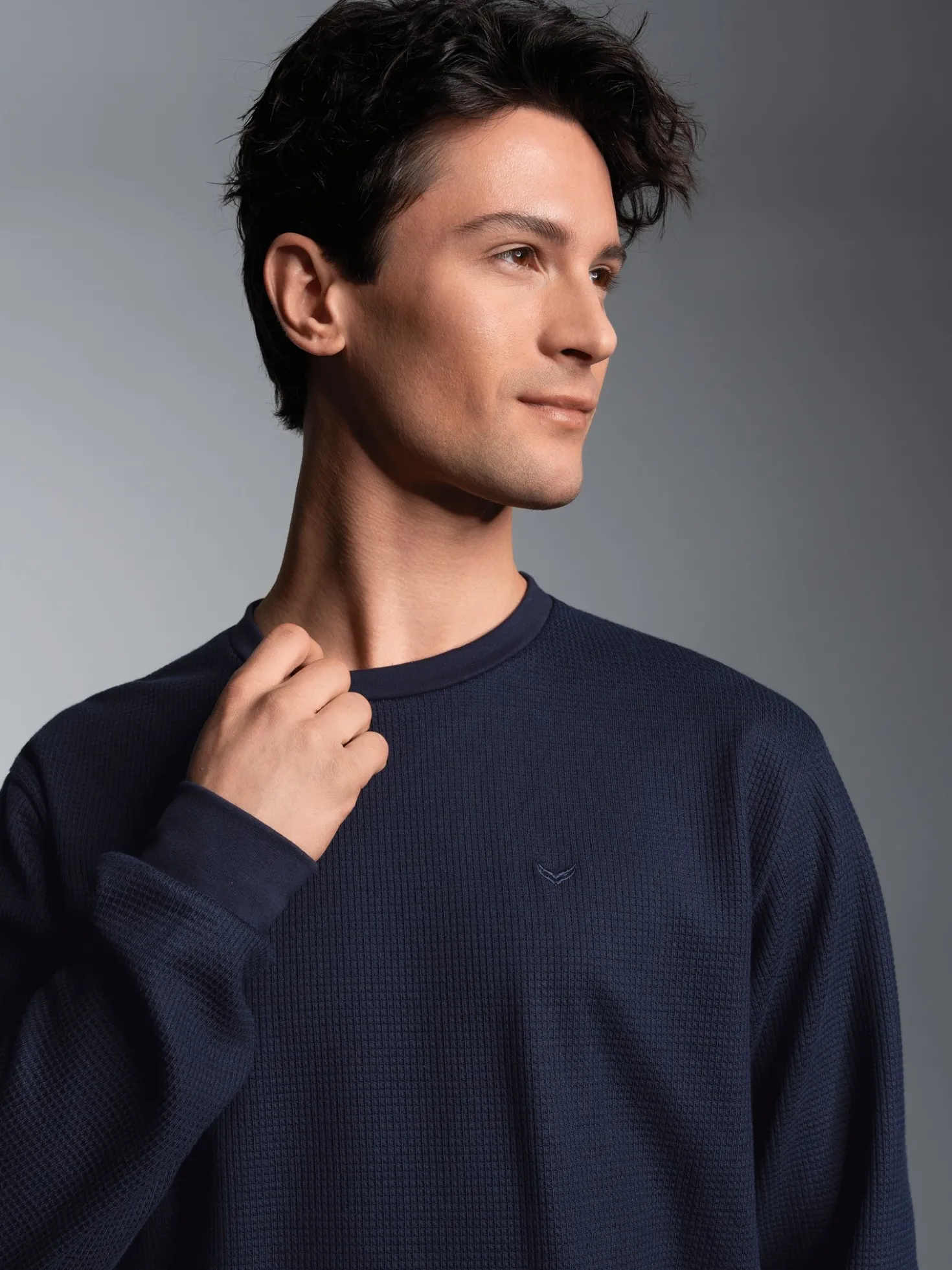 Sweatshirt in Waffeloptik Navy