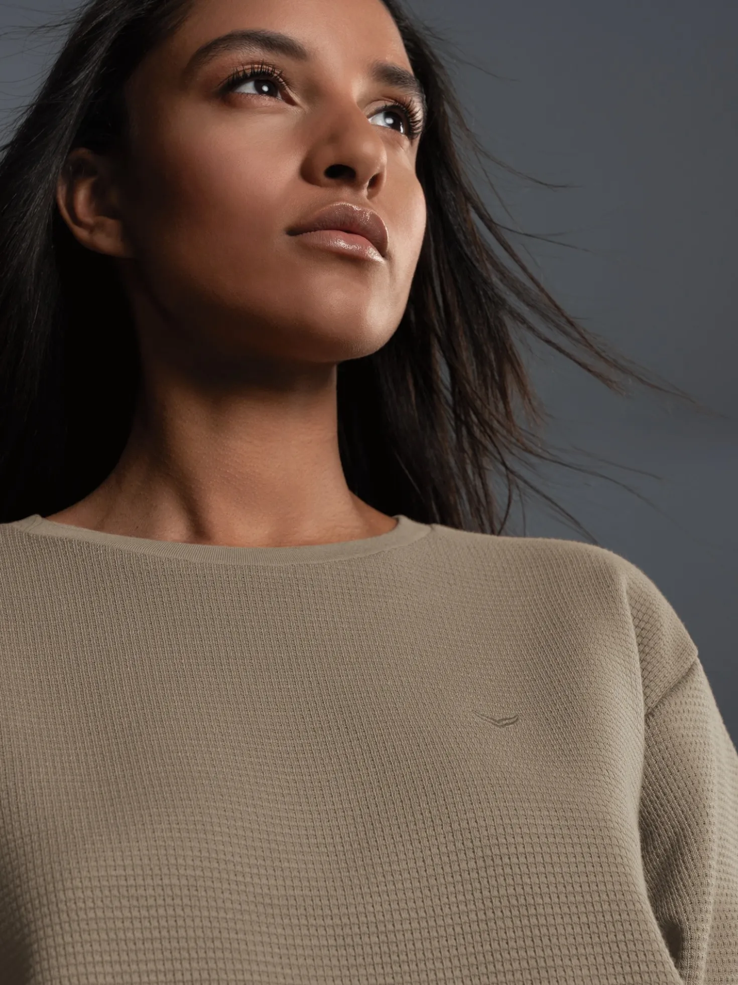 Sweatshirt in Waffeloptik Taupe