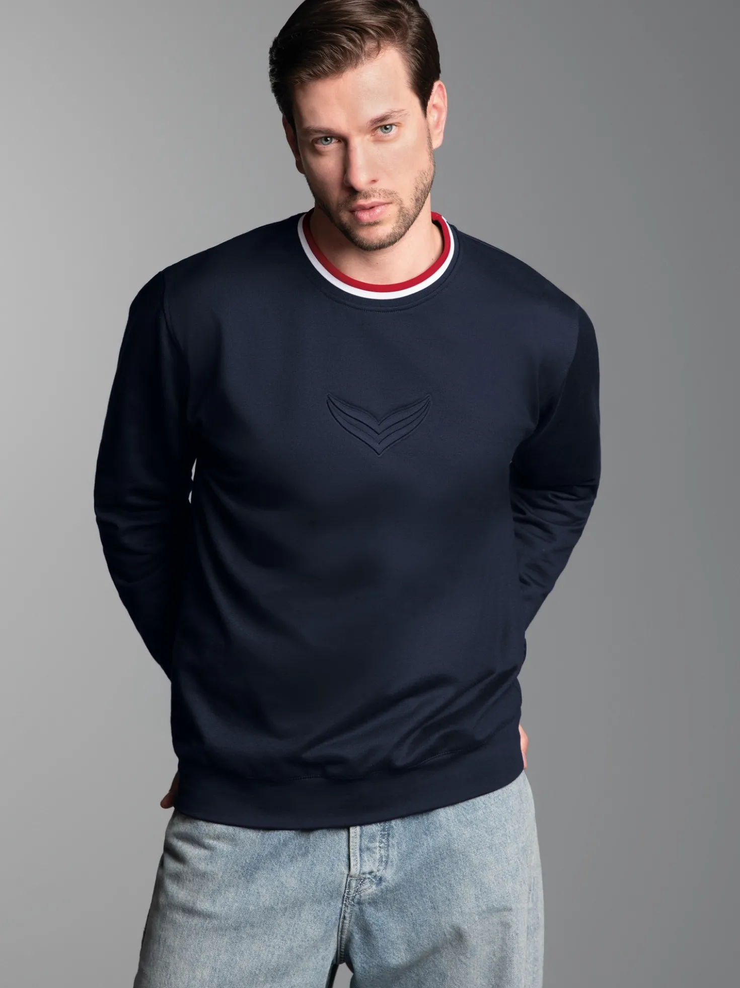 Sweatshirt mit 3D-Logo-Prägung Navy
