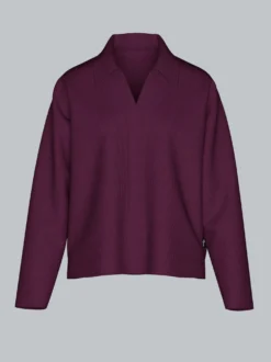 Sweatshirt mit Kragen und V-Ausschnitt Aubergine