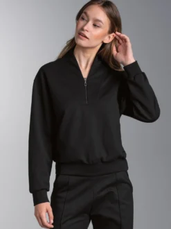 Sweatshirt mit modischem Reißverschluss Schwarz