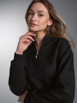 Sweatshirt mit modischem Reißverschluss Schwarz