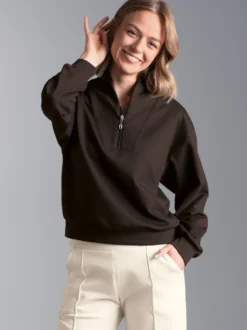 Sweatshirt mit modischem Reißverschluss Mocca