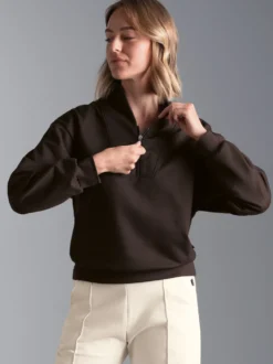 Sweatshirt mit modischem Reißverschluss Mocca