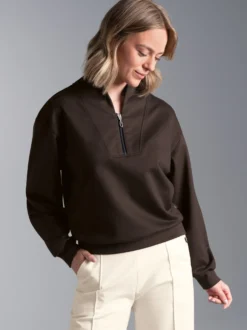 Sweatshirt mit modischem Reißverschluss Mocca