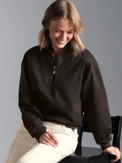 Sweatshirt mit modischem Reißverschluss Mocca