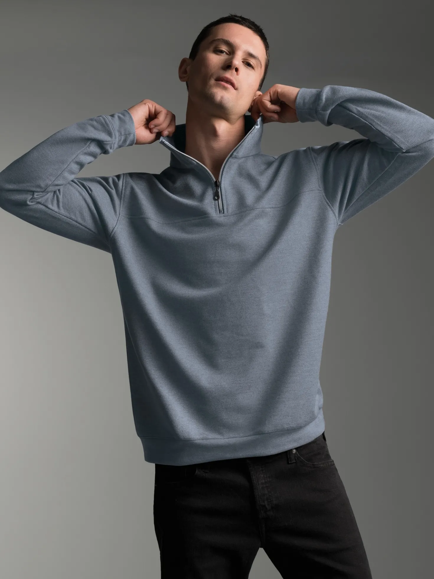 Sweatshirt mit Reißverschluss Steingrau-melange