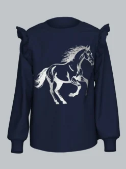 Sweatshirt mit Rüschen und Pferdemotiv Navy