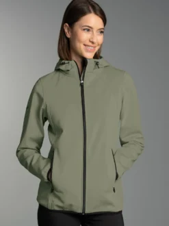 Taillierte Softshell–Kapuzenjacke Salbei