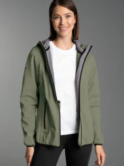 Taillierte Softshell–Kapuzenjacke Salbei