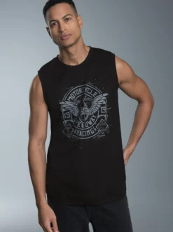 Tanktop mit großem Motorrad-Print Schwarz