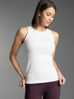 Träger-Shirt elastischer Doppelripp Weiss