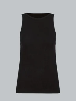 Träger-Shirt elastischer Doppelripp Schwarz