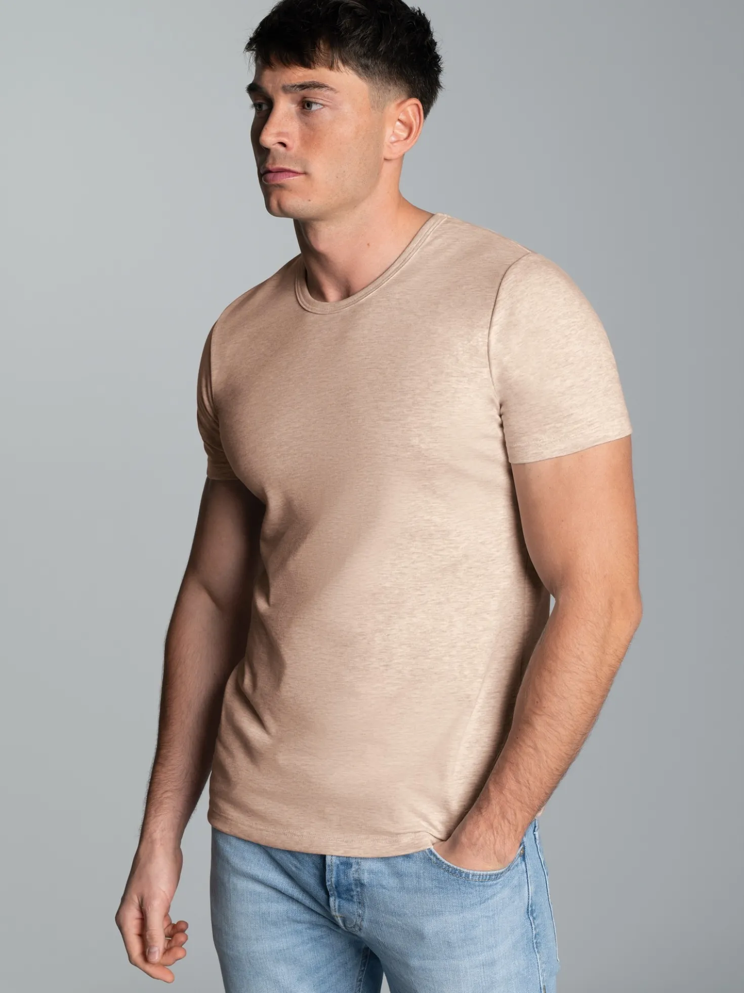 T-Shirt aus Baumwolle/Elastan Sand-melange