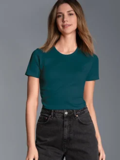 T-Shirt aus Baumwolle/Elastan Saphir