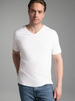 T-Shirt aus Biobaumwolle mit V-Ausschnitt Weiss