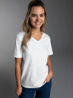 T-Shirt aus Biobaumwolle mit V-Ausschnitt Weiss