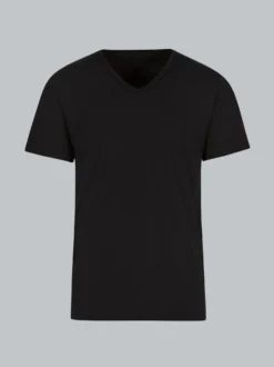 T-Shirt aus Biobaumwolle mit V-Ausschnitt Schwarz