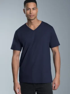 T-Shirt aus Biobaumwolle mit V-Ausschnitt Navy