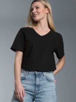 T-Shirt aus Biobaumwolle mit V-Ausschnitt Schwarz