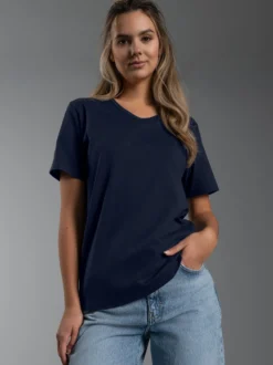 T-Shirt aus Biobaumwolle mit V-Ausschnitt Navy