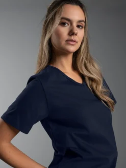 T-Shirt aus Biobaumwolle mit V-Ausschnitt Navy