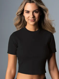 T-Shirt aus elastischem Doppelripp Schwarz