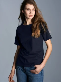 T-Shirt DELUXE Baumwolle mit Kristallsteinen Navy