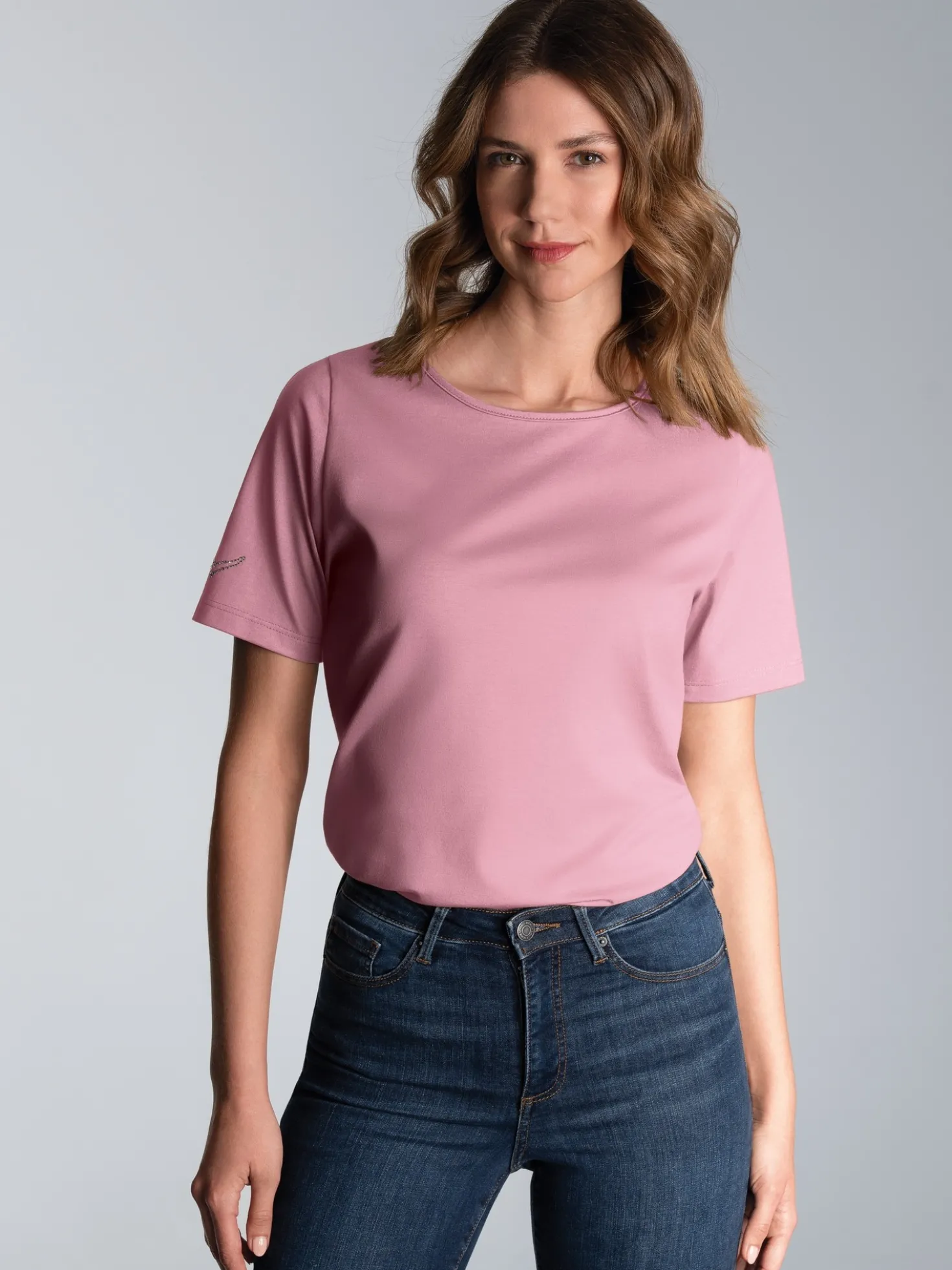T-Shirt DELUXE Baumwolle mit Kristallsteinen Lilie