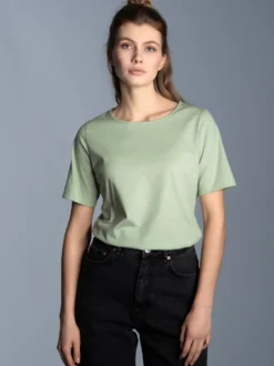 T-Shirt DELUXE Baumwolle mit Kristallsteinen Green tea
