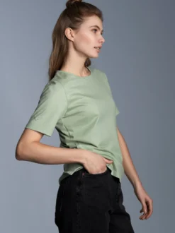 T-Shirt DELUXE Baumwolle mit Kristallsteinen Green tea