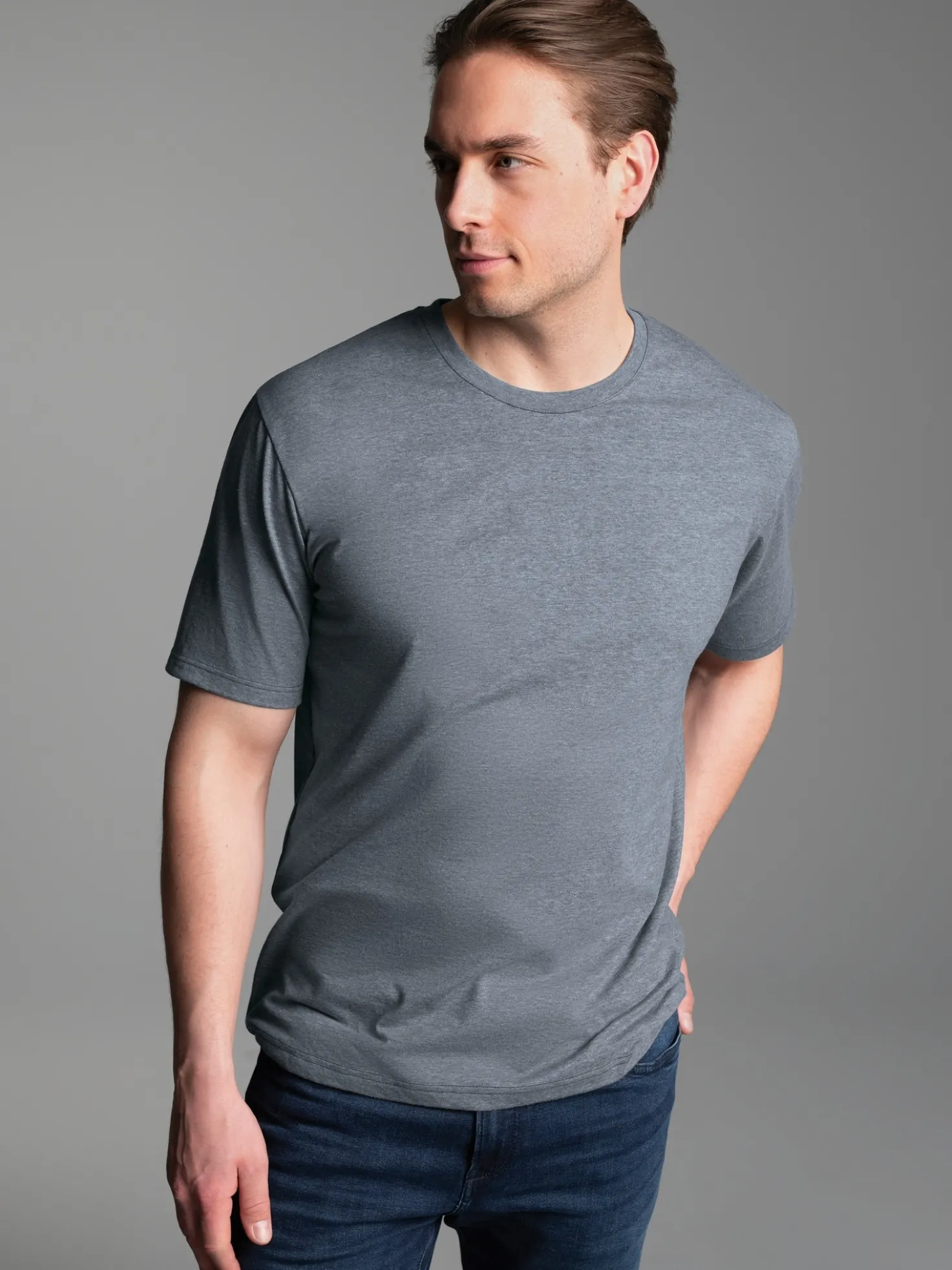 T-Shirt DELUXE Baumwolle Steingrau-melange