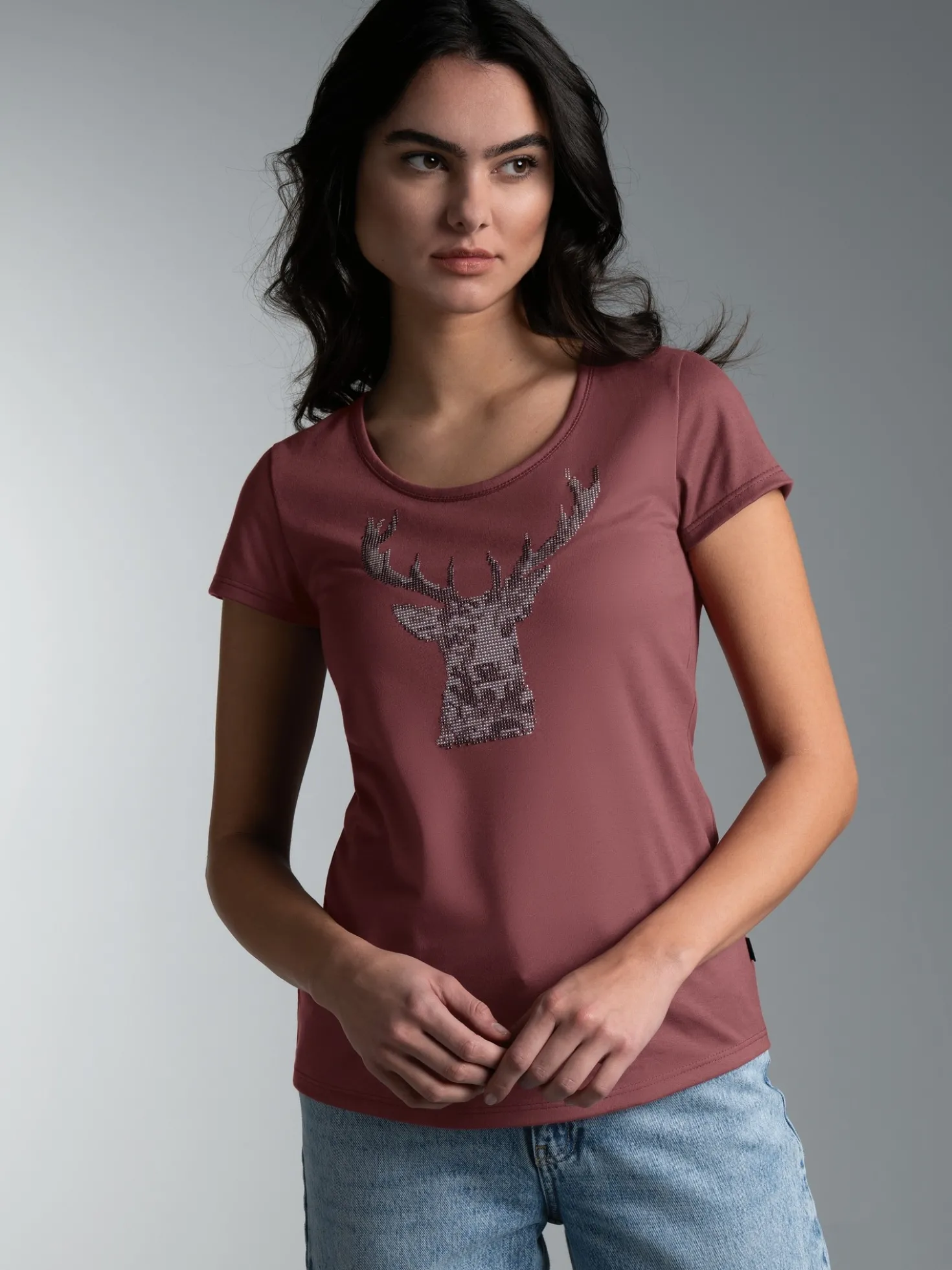 T-Shirt Glitzer-Hirsch Mahagoni