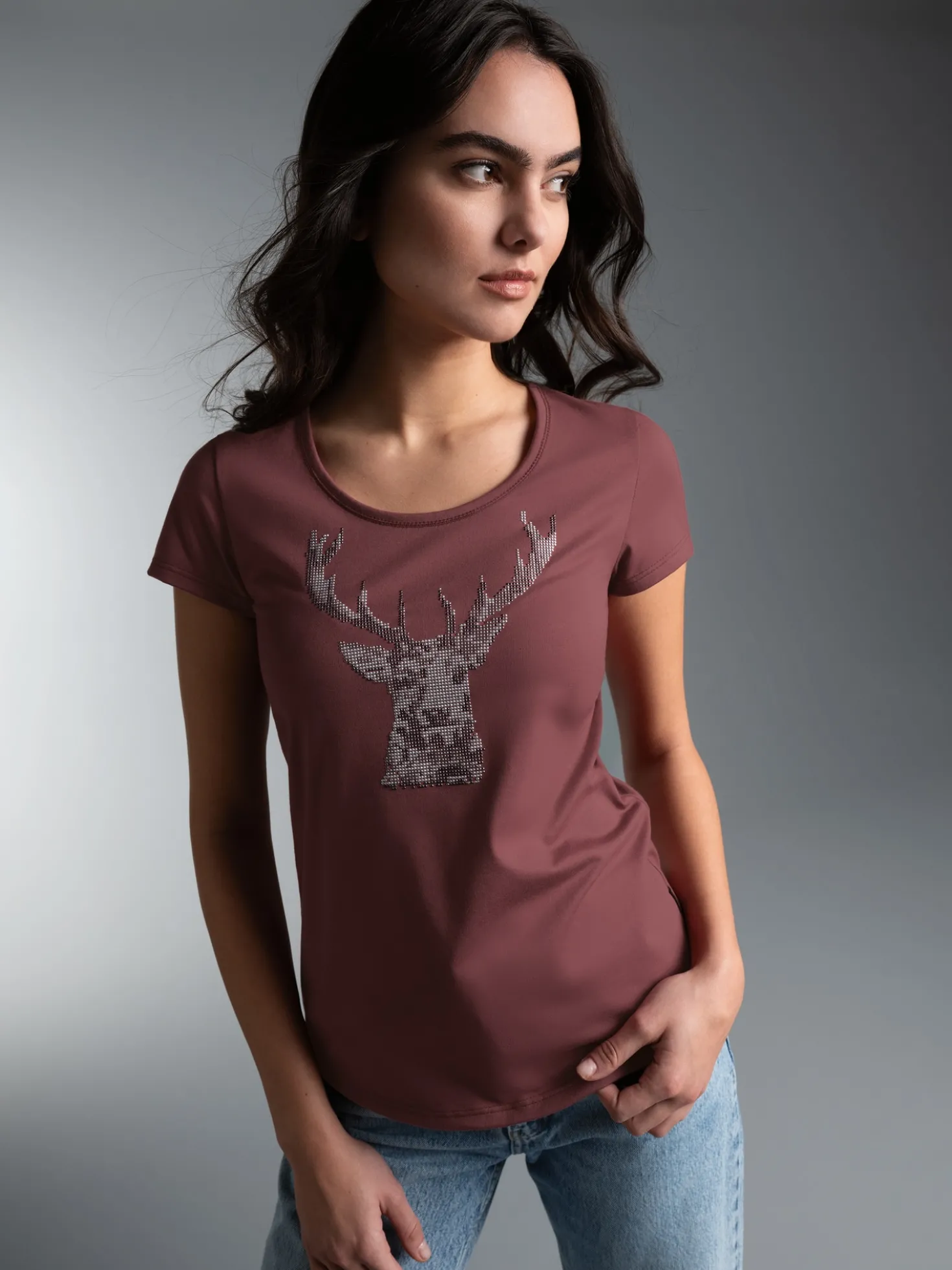 T-Shirt Glitzer-Hirsch Mahagoni