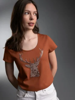 T-Shirt Glitzer-Hirsch Zimt