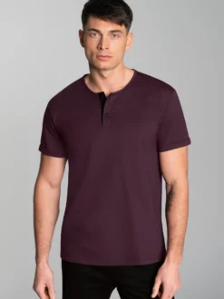 T-Shirt Knopfleiste aus Biobaumwolle Aubergine-C2C