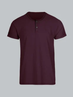T-Shirt Knopfleiste aus Biobaumwolle Aubergine-C2C